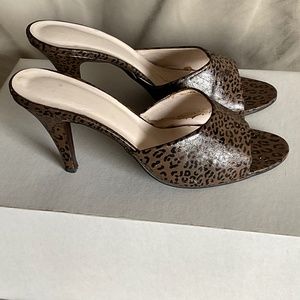 Leopard Print Open-Toe High Heel Mules - Brown